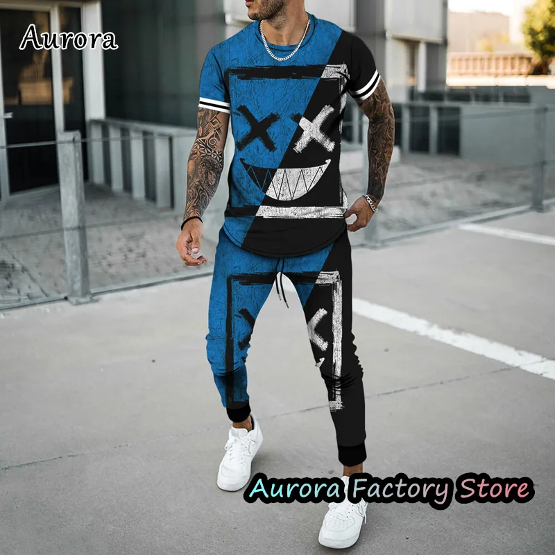 New Summer T-Shirt Trousers Set Fashion Jogger Sets For Men 2 Pieces Casual Jogging Suit Colorful Tracksuit Male Outfit Clothing