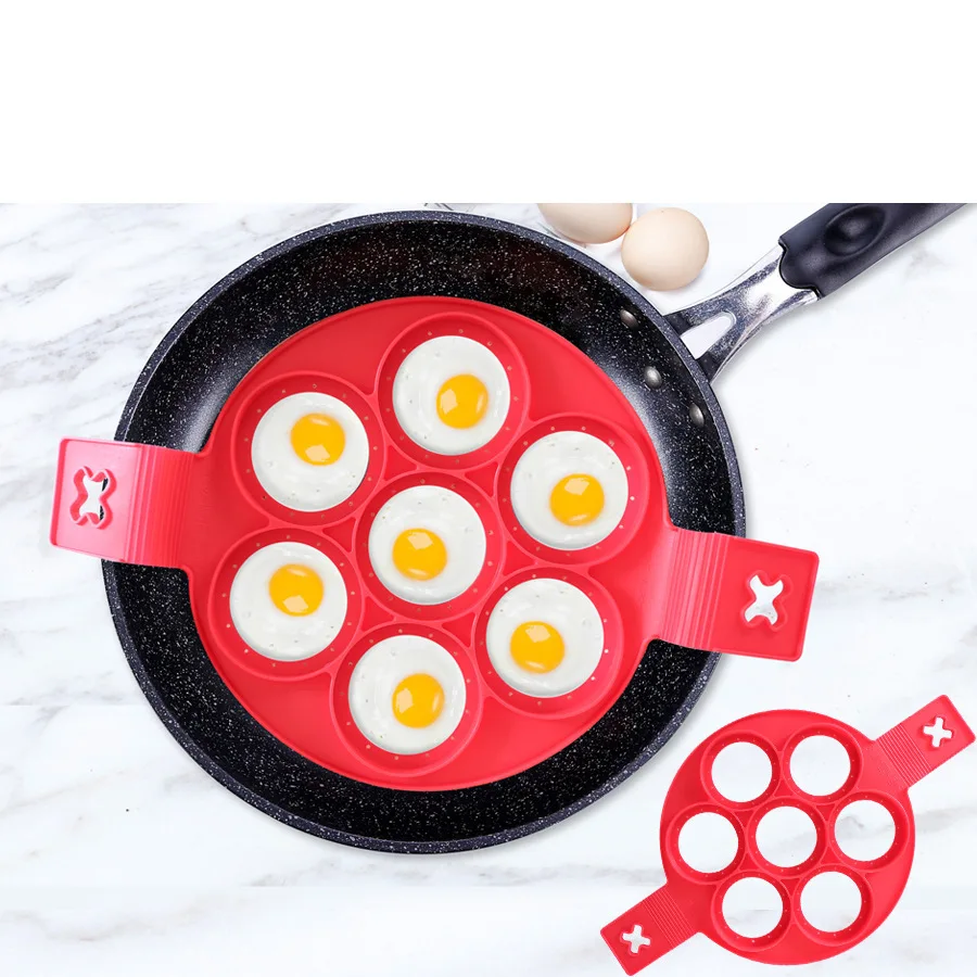 

7 Holes Non Stick Pan Egg Omelette Tools Silicone Fantastic Egg Pancake Maker Ring Kitchen Baking Moulds Flip Cooker Egg Mold