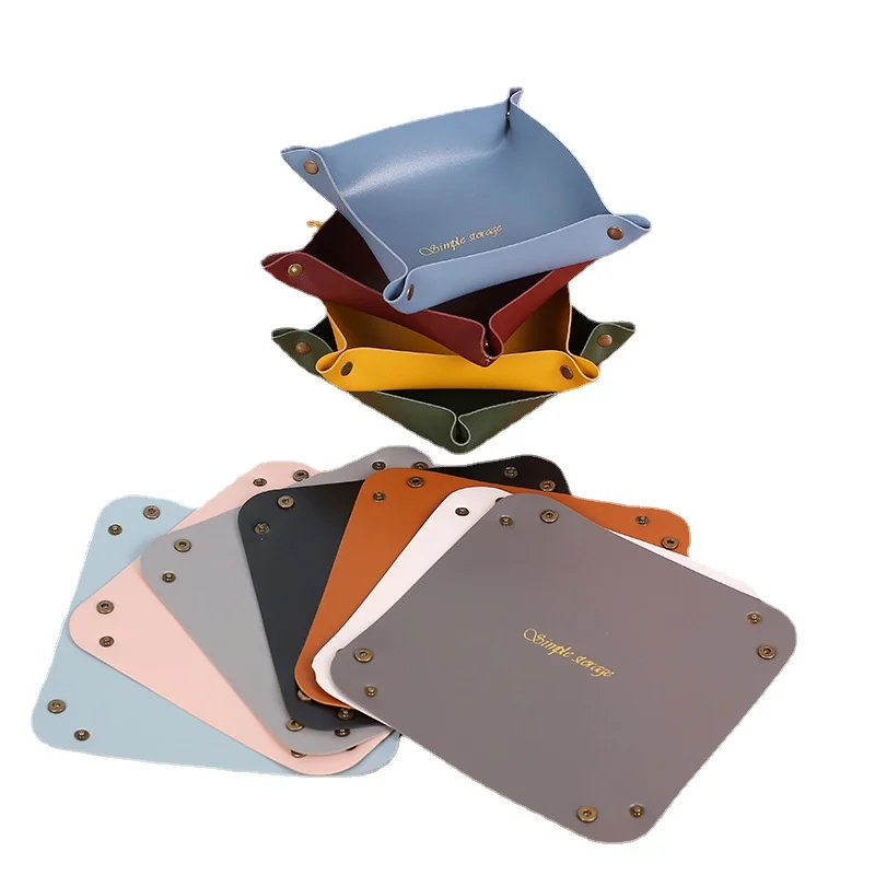 1pc PU Leather Stationery Tray Business Cards Key Holder Keychain Organizer Makeup Products Ornaments Hallway Table Storage Box