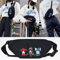 three hat dogs print waist bag teenager travel phone pouch chest pack shoulder crossbody bag wallet unisex sundries bags handbag