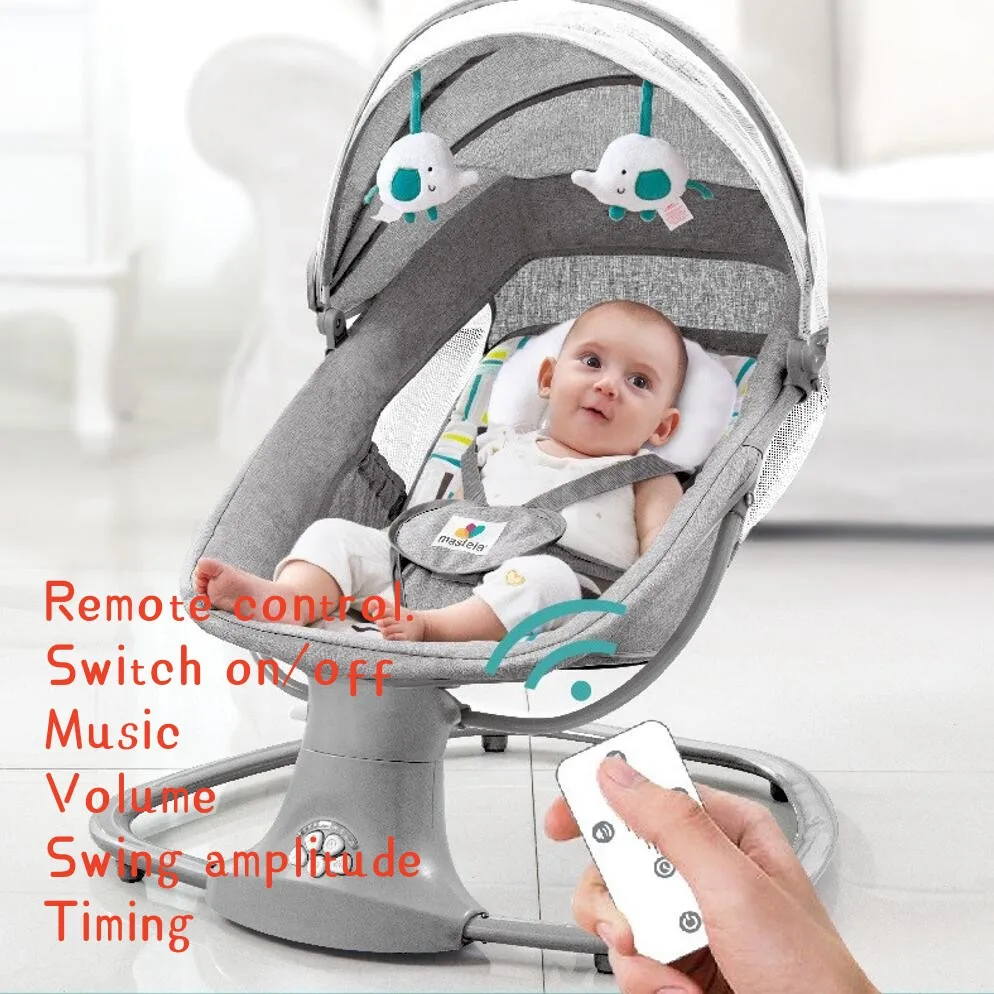 Toddler Electric Rocking Chair 0-36M Larger Wider Remote Control USB Bluetooth Music 3Color Can Timed Five Swing Range Load-bear