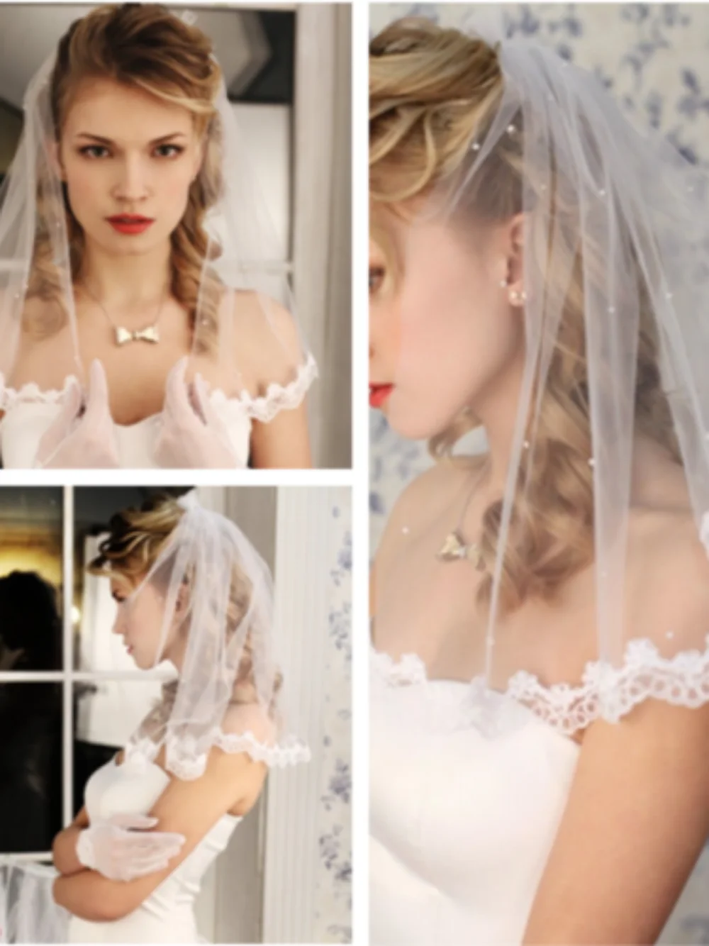 Великолепная белая свадебная фата однослойная с длинными кружевными краями и