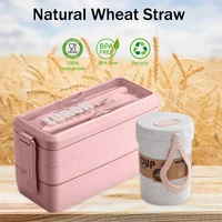 1000ml wheat straw lunch box for kids 3 layer leakproof bento box with compartment food container portable microwave lunchbox