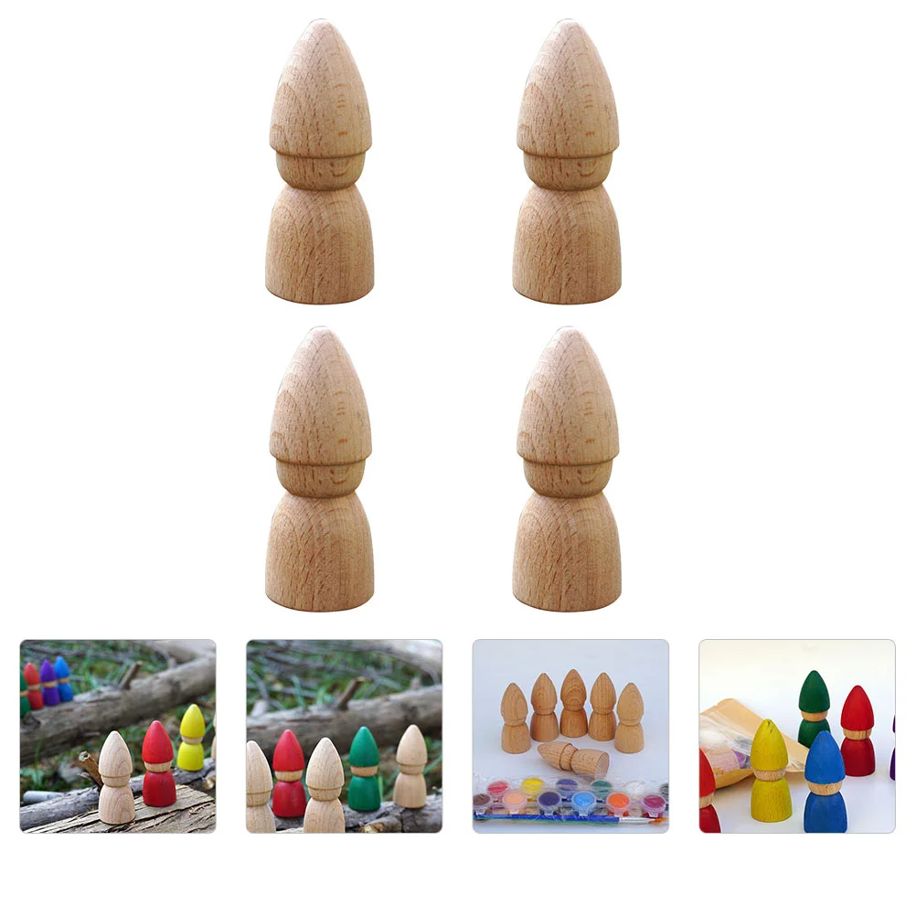 

4 Pcs Christmas Decor Puppet Toys Kids Painting Crafts Doodle Blocks Unfinished Wooden DIY Unpainted Puppets Baby