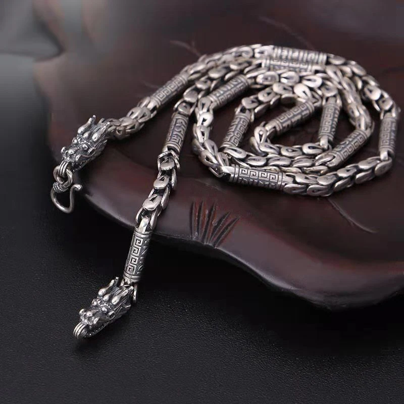 

New Domineering Faucet Silver Necklace Men's Retro Style Fashion 6mm Thick Trend Jewelry Accessories