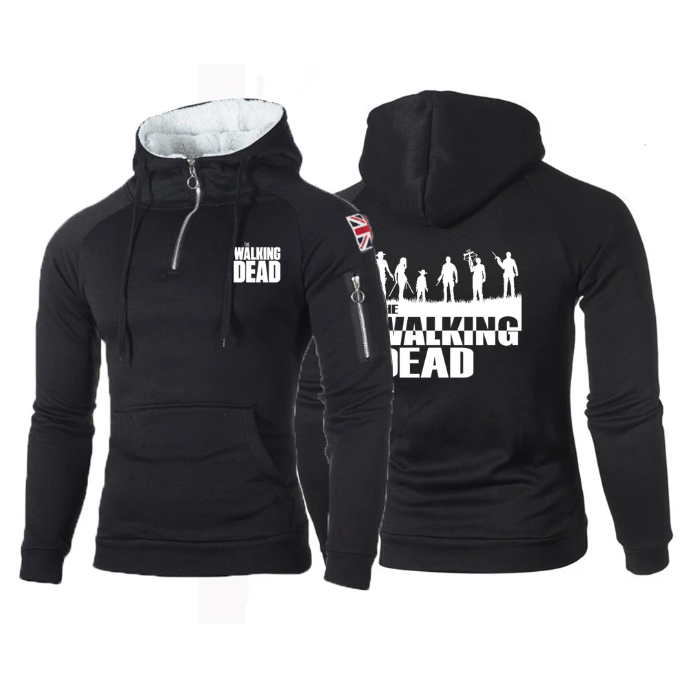 

2022 The Walking Dead Zipper Cardigan Sweater All-match Pure Color Fitness Hats Sports Hoodies Men Athletic Jacket Top