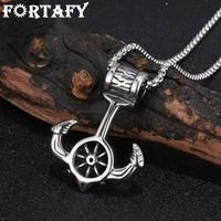 trendy male jewelry stainless steel anchor rudder pendant men necklace with square pearl chain punk mens necklace gifts fr0053