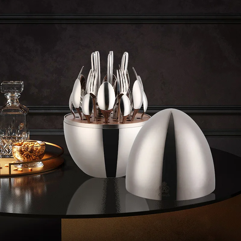 

French Kunting West Tableware Set Hotel Restaurant Ornaments Silver Eggs Golden Eggs 24-piece set storage cutlery spoon