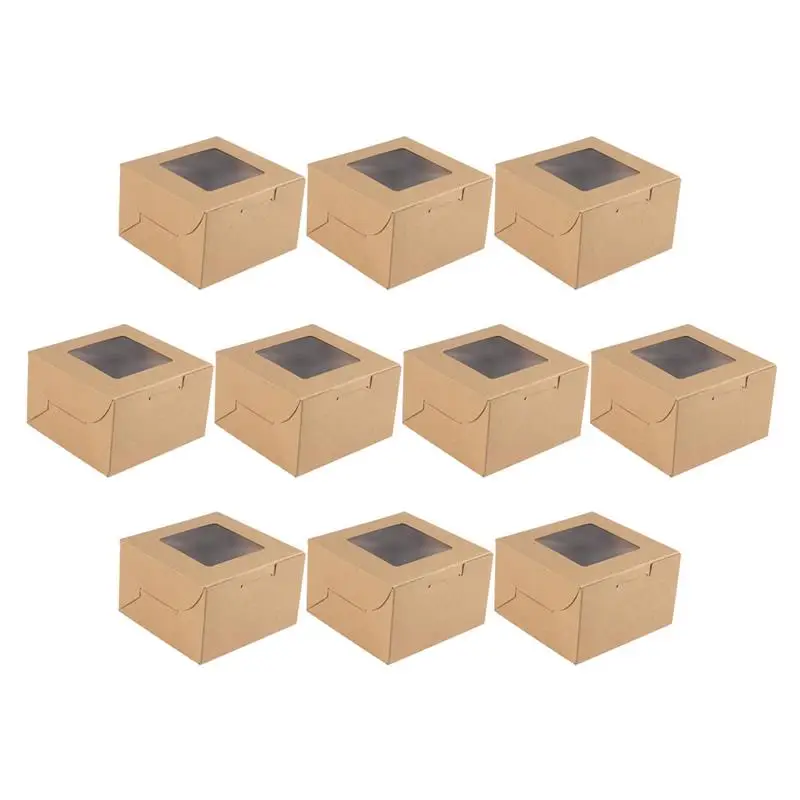 

10Pcs Bakery With Window Cookie Boxes Cake Wrapping Kraft Paper Box Pastry Egg Yolk Crisp Cake Packaging Window Kraft Paper Box