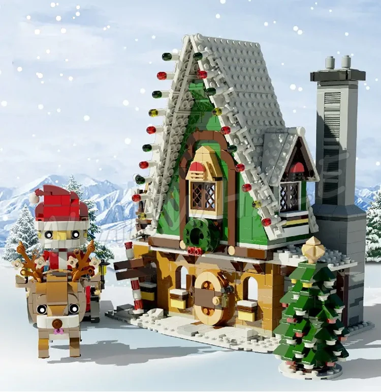 1452 шт. креативный эксперт зимняя деревня клубный дом эльфа Санта-сани дерево 90012