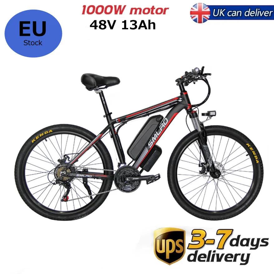 

Dropshipping EU UK Warehouse Smlro C6 48V 1000W 13Ah Electric Bicycle 26*1.95 Inch Mountain City Bike MTB Tire 21 Speed