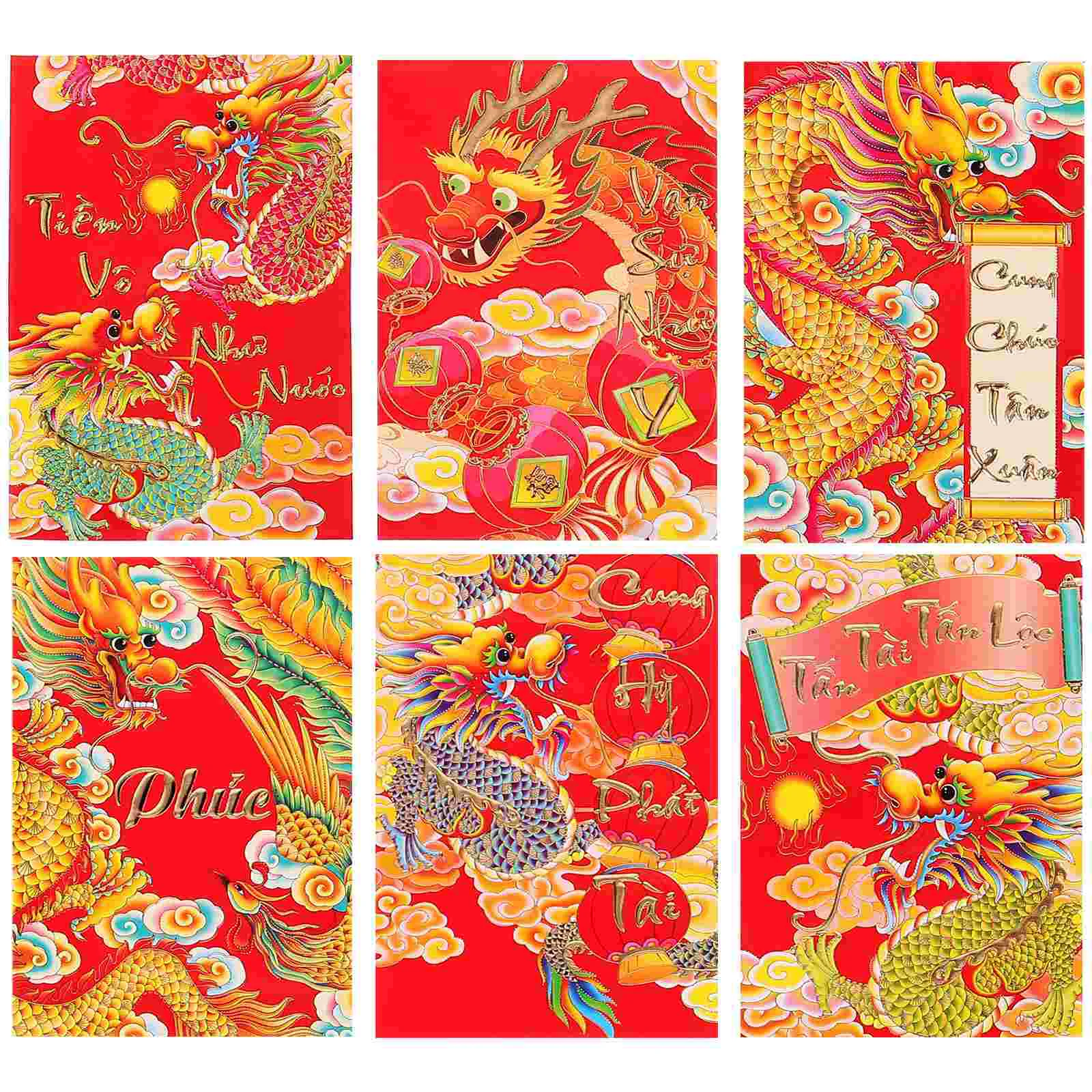 

6 Pcs Decorative Envelopes Red Money Pocket 2024 Bag Cute Chinese Paper New Year Gift