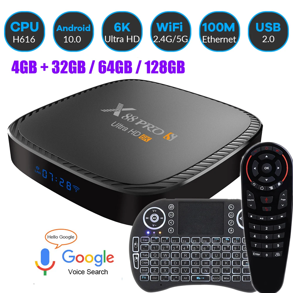 Фото ТВ-приставка X88S, 6K, Android 10,0, BT5.0, Wi-Fi, 2,4/5,8 ГБ, 4 + 32/64/128 ГБ №1