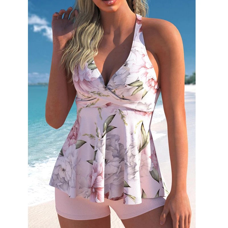 

Женский купальник-танкини из двух предметов, летний сексуальный комплект бикини с глубоким V-образным вырезом, Женский Монокини, женская пл...