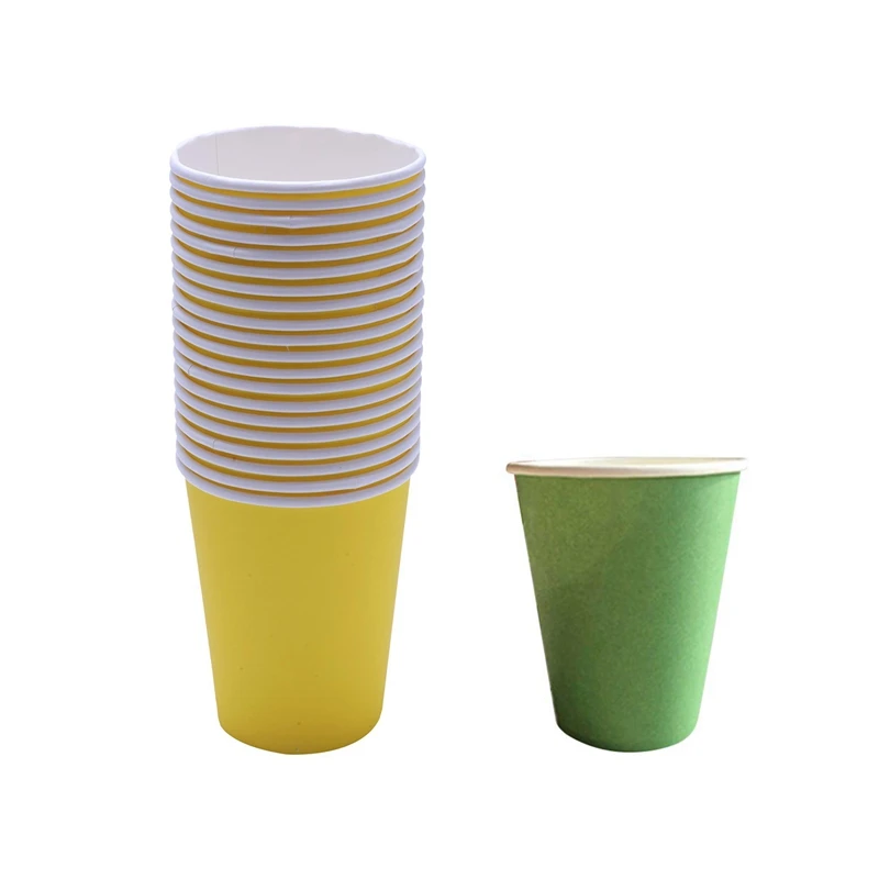 

40 Pcs Paper Cups (9Oz) - Plain Solid Colours Birthday Party Tableware Catering, 20 Pcs Yellow & 20 Pcs Green