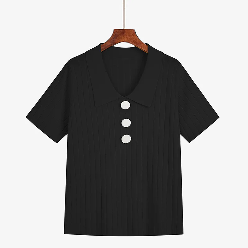 

Loose casual lotus leaf sleeve shirt T-shirt BLACK