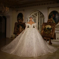 gorgeous wedding dresses ruffles off the shoulder glitter puffy bridal gowns vintage lace long sleeveless vestido de novia