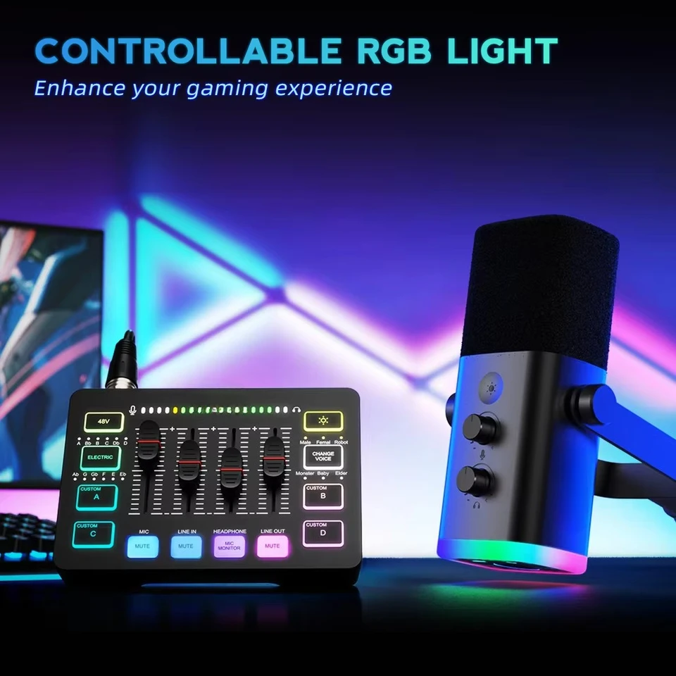Фото Универсальный комплект для подкастов и стриминга с RGB-микшером для динамических микрофонов, для записи компьютерных игр №5