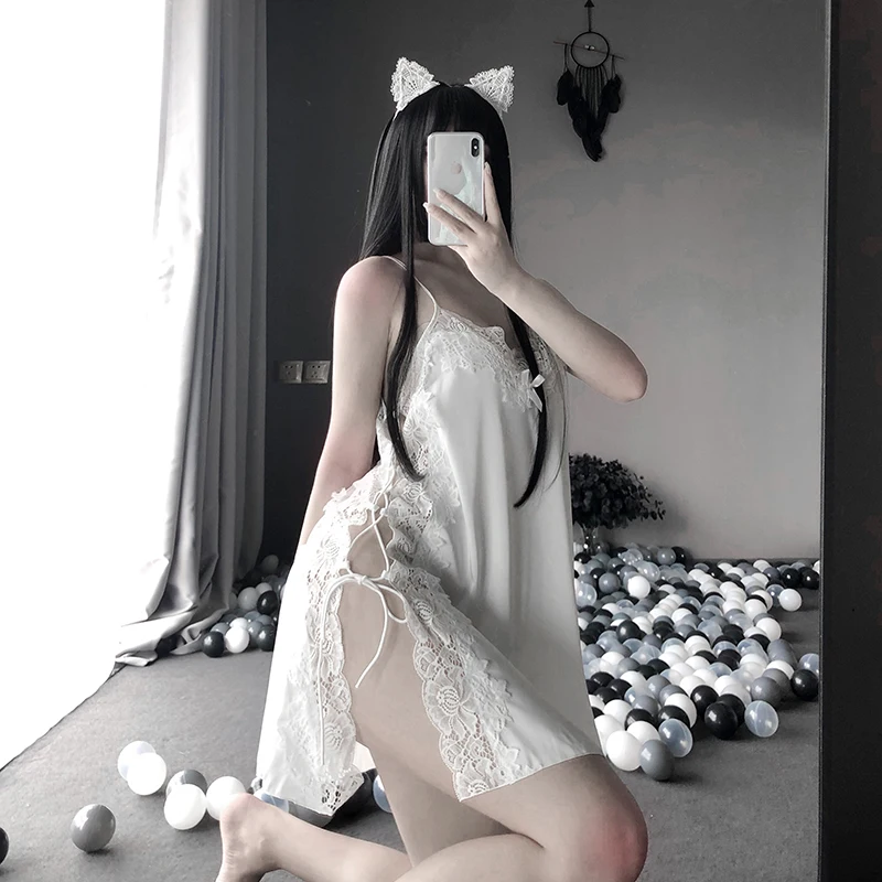 

Сексуальное нижнее белье, пижама, соблазнительный Кружевной Костюм с открытой спиной и разрезом сбоку, женское нижнее белье, домашняя пижам...