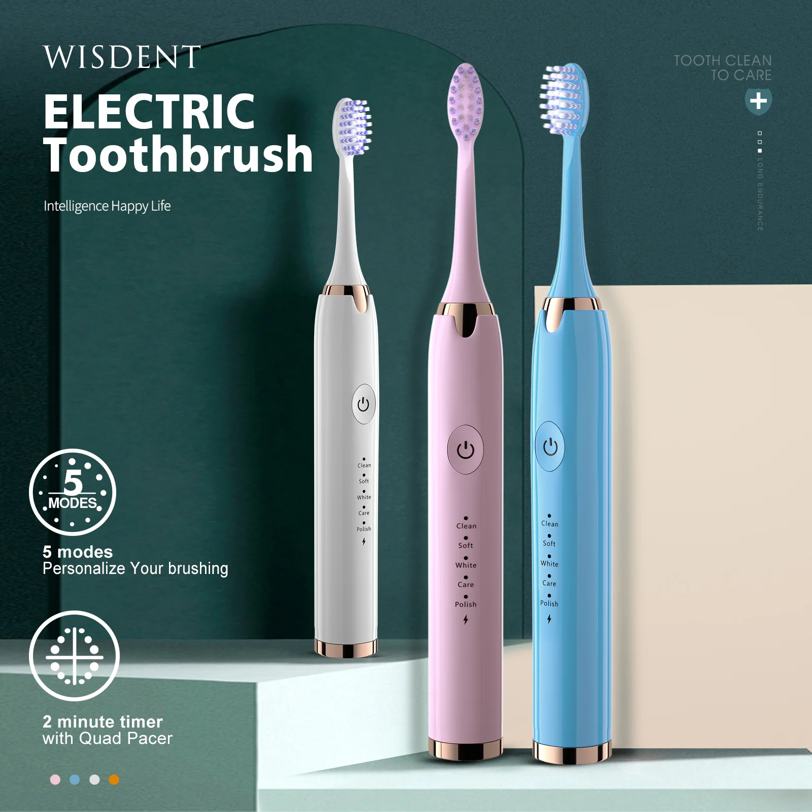 Sonic Electric Toothbrush USB Charge Rechargeable Toothbrushes Washable Electronic Whitening Adult Teeth Brush with 3 Brush-Head