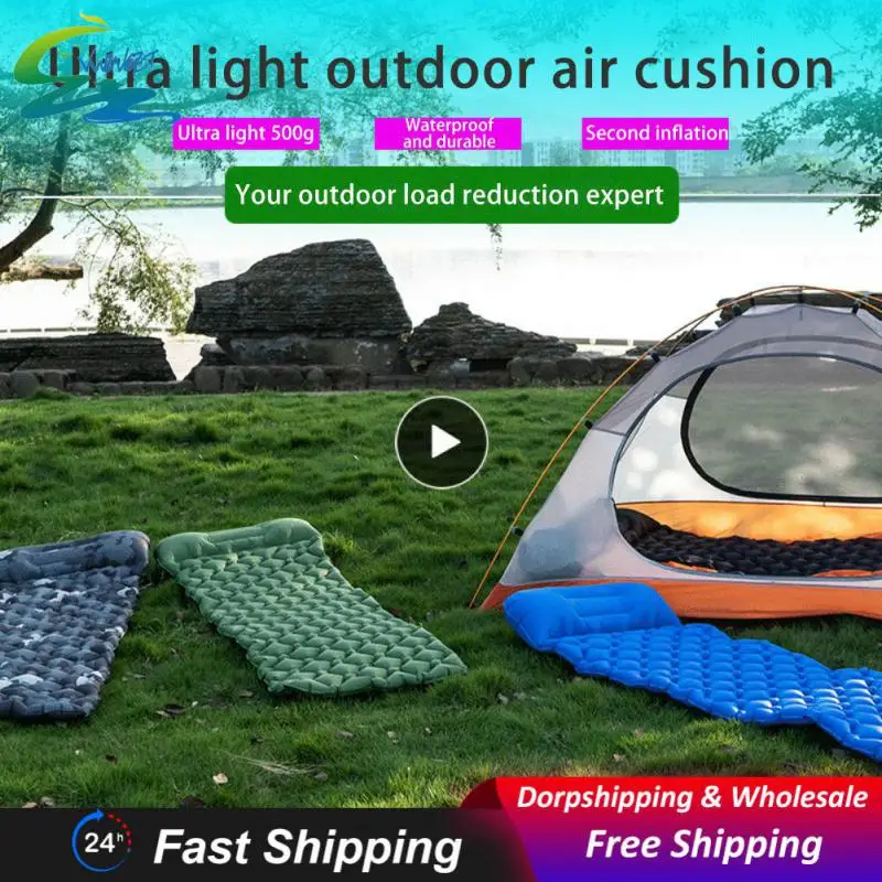 

Comfortable Air Cushion With Pillow Diamond-shaped Air Cushion 40d Nylon Sleeping Pad Air Mattress Bed Elastic Coating