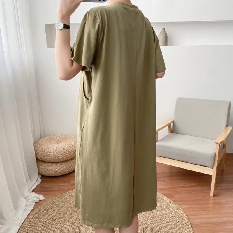 Весенне-летнее простое однотонное платье для грудного вскармливания длинная