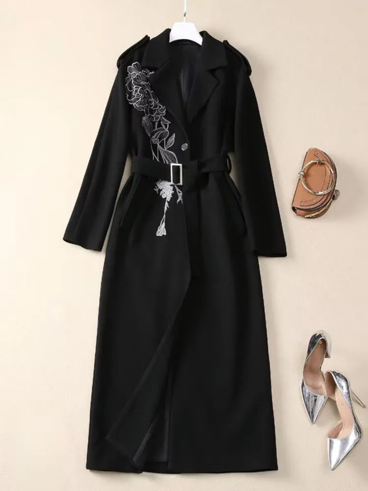 LGRQ элегантное женское винтажное шерстяное пальто с отложным воротником и