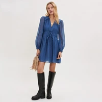 bubble sleeve lace up waist a line skirt 2022 spring and summer new womens commuter french simple temperament dress