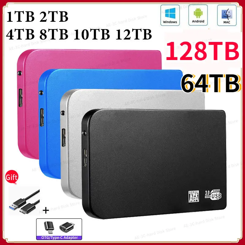 

128TB Original Potable SSD External Hard Drive High-speed SSD USB3.0/Type-C Interface Solid State Hard Disk for Laptops/Mac/PC