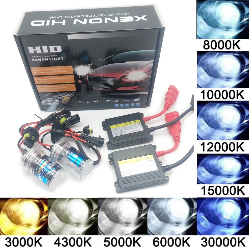 Car HID Xenon Headlights Kit 12V 55W Ballast & Xeon Light Bulbs H1 H3 H7 H11 9005 9006 880 3000K 4300K 6000K 8000K 15000K 30000K
