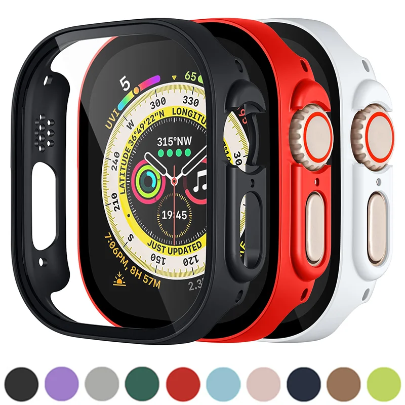 

Glass+Case For Apple Watch Ultra 49mm smartwatch PC Bumper Screen Protector Tempered film Cover for apple watch case Accessories