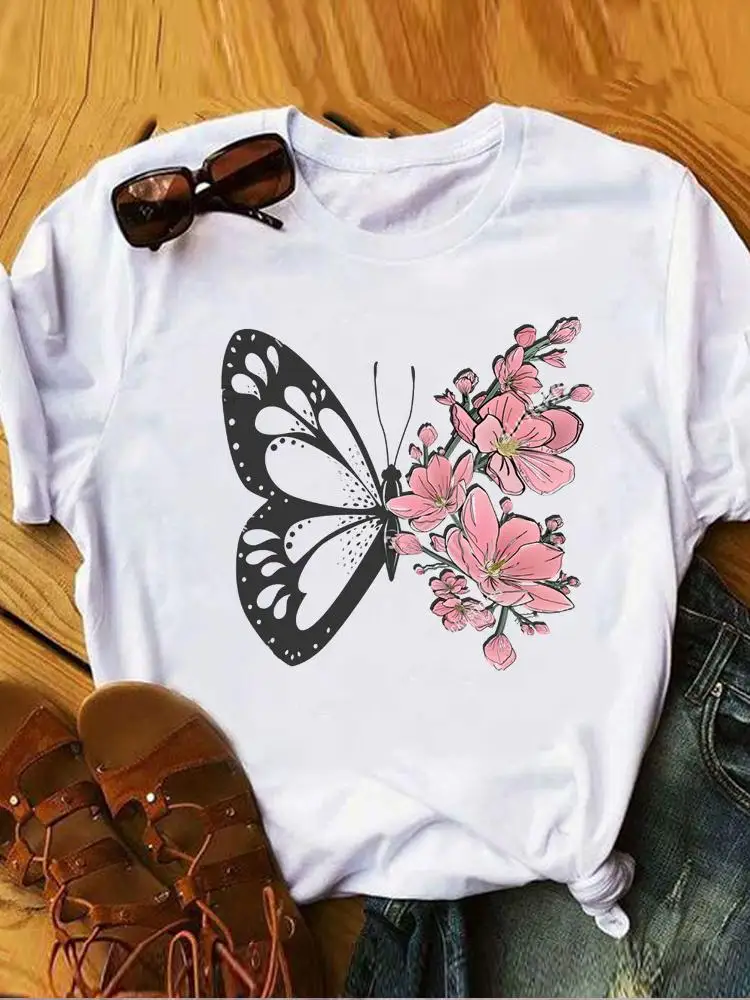 

Женская летняя футболка с коротким рукавом, с принтом в виде бабочек