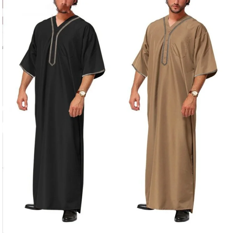 

Shirt Men's New Muslim Middle East Arab Dubai Malaysia Men's Loose Fitting Robe Button