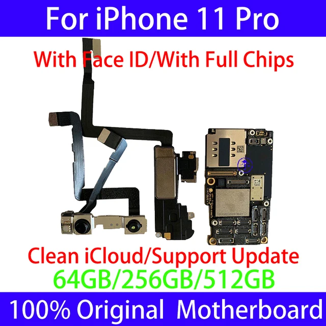 Original Motherboard For iPhone 11 Pro max 64GB 256GB NO/with Face ID Logic board Free icloud Factory Unlocked mainboard 2