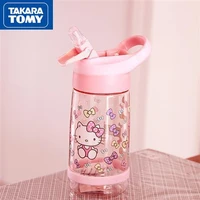 takara tomy cute cartoon hello kitty plastic cup simple fashion creative with straw portable out student water cup