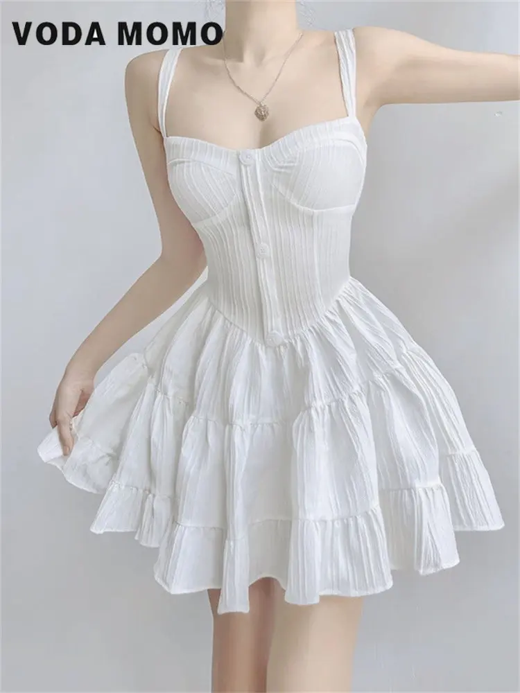 

Женское винтажное платье-трапеция, элегантное однотонное плиссированное платье с вырезом лодочкой, без рукавов, на пуговицах, на бретелях, лето