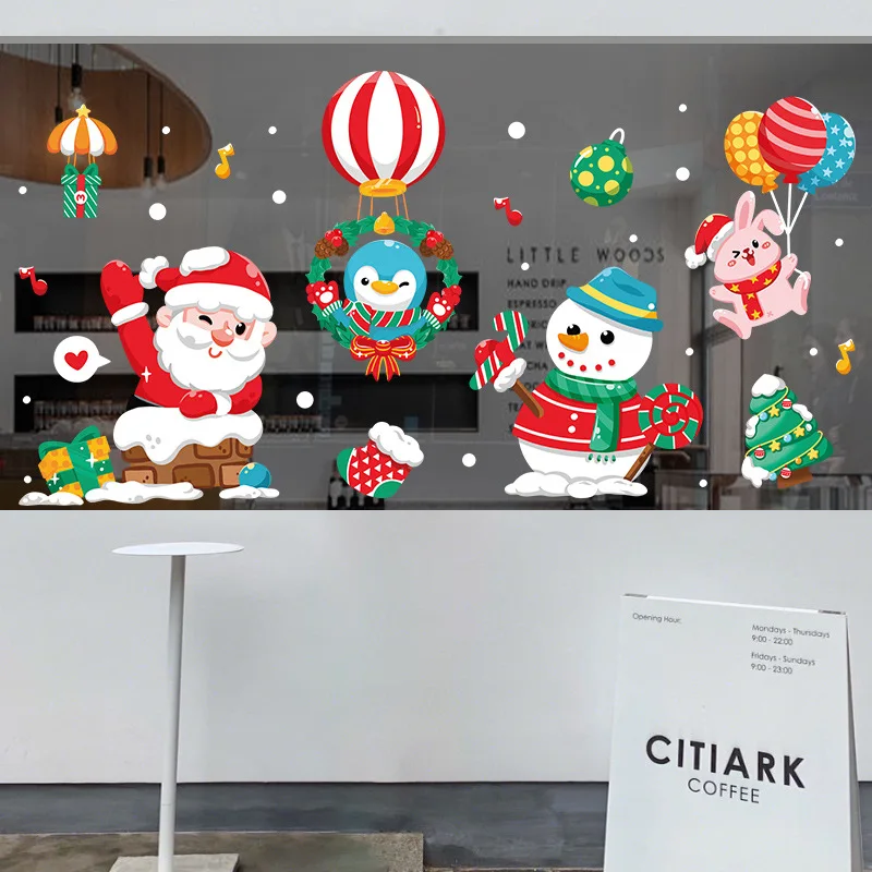 

Christmas Mall Glass Window Decoration Stickers Chimney Santa Claus Hot Air Balloon Electrostatic Stickers