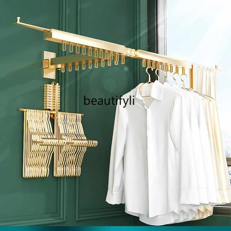 

yj Clothes Hanger Folding Wall-Mounted Balcony Invisible Drying Rack Retractable Thickness Clothing Rod