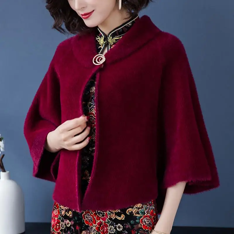 

Spring Poncho Cloak-style Mink Fleece Sweater Short Small Coat Cloak Women Knit Cardigan Outer Collocation Solid Shawl Coat