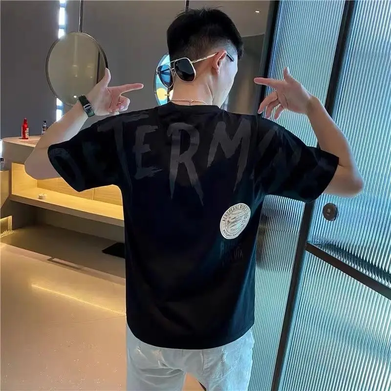 

Top Clothes Streetwear Men's T-shirt Mens Tee Shirts Katoen Elastic Ordinary Hip Hop Loose Fashion Music Stylish Striped Party M