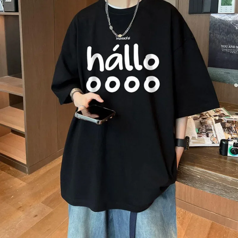 American Style White Round Neck T-Shirt Pure Cotton Short Sleeves Men's Summer Trendy Brand Loose-Fit Half Sleeve Thick