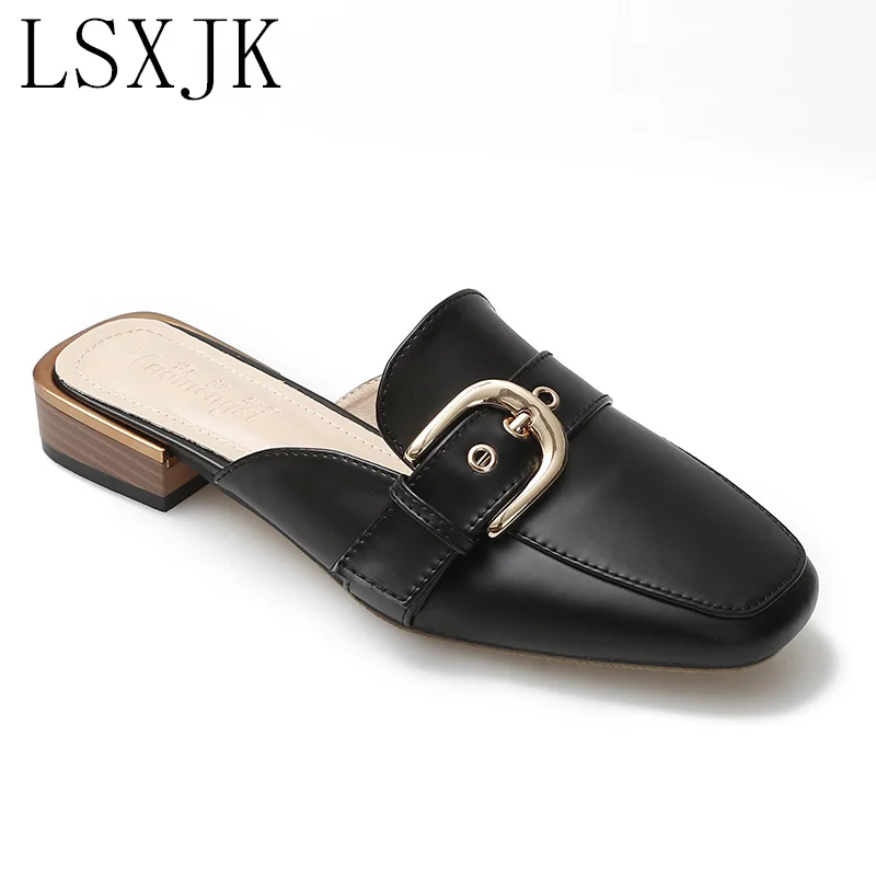 

LSXJK Mules Sandals Woman Summer 2022 New Slippers Flat Outer Wear Summer Semi-slip Thick Heel Plus Size Women's Shoes 33 - 43
