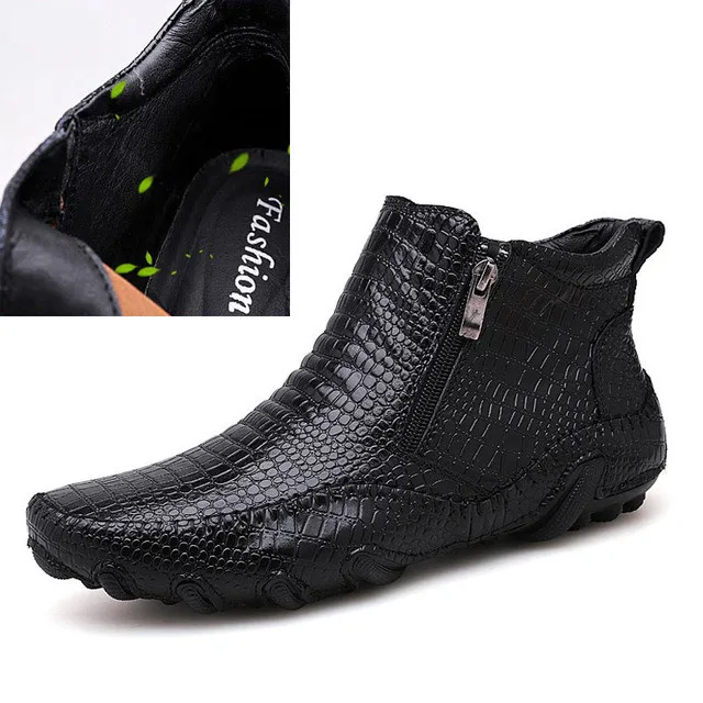 

Classic Genuine Leather Spring Men's Boots Plush Warm Platform Men's Snow Boots Punk Outdoor Motorcycle Boots New Man Work Shoes