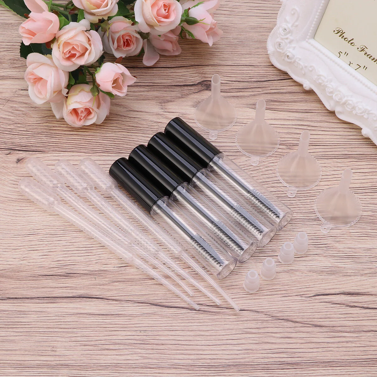 

4pcs Empty Mascara Tubes Refillable Eyelash Container Bottles with Funnels Droppers for Castor Oil, 10ml