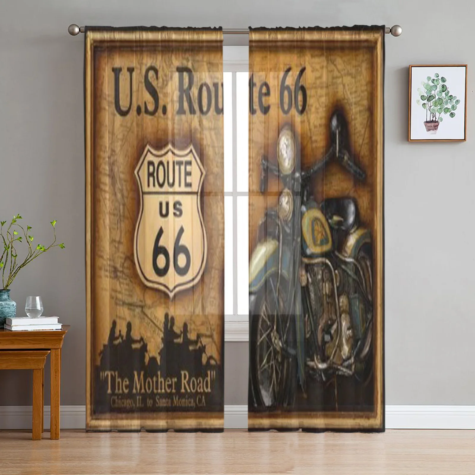 

California Indoor Wall Art Depicting Historic Route Home Tulle Sheer Curtains for Living Room Home Decor Voile Organza Curtain