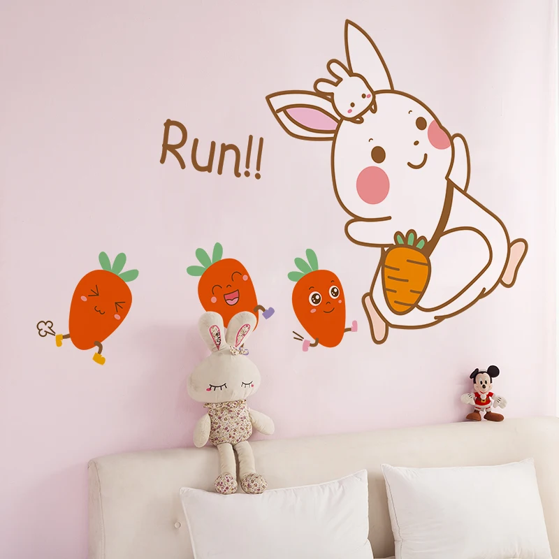 Rabbits Animals Wall Stickers DIY Cartoon Bunny Carrots Mural Decals for Kids Room Baby Bedroom Children Nursery Home Decoration |