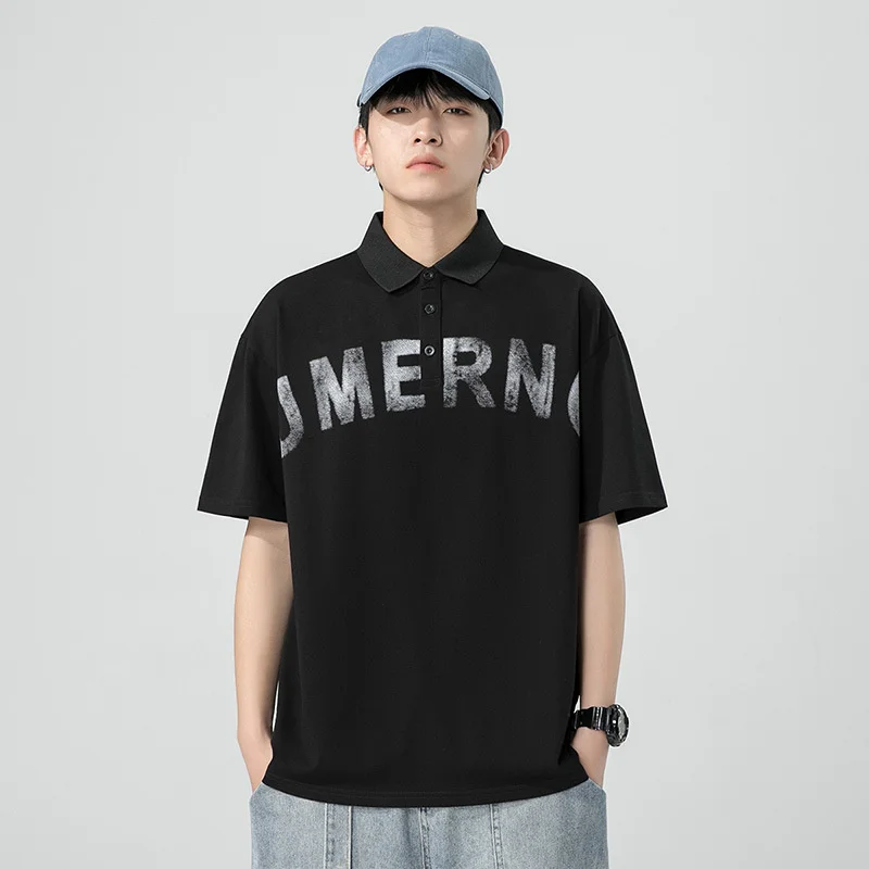 

Новинка, летняя рубашка-поло, Мужская модная брендовая Футболка с принтом, Мужская футболка с рукавом до локтя, мужская одежда