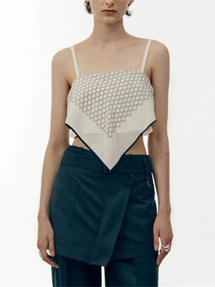 

Women Vest Geometric Printed Sleeveless Slash Neck Simple Silk Tank Top