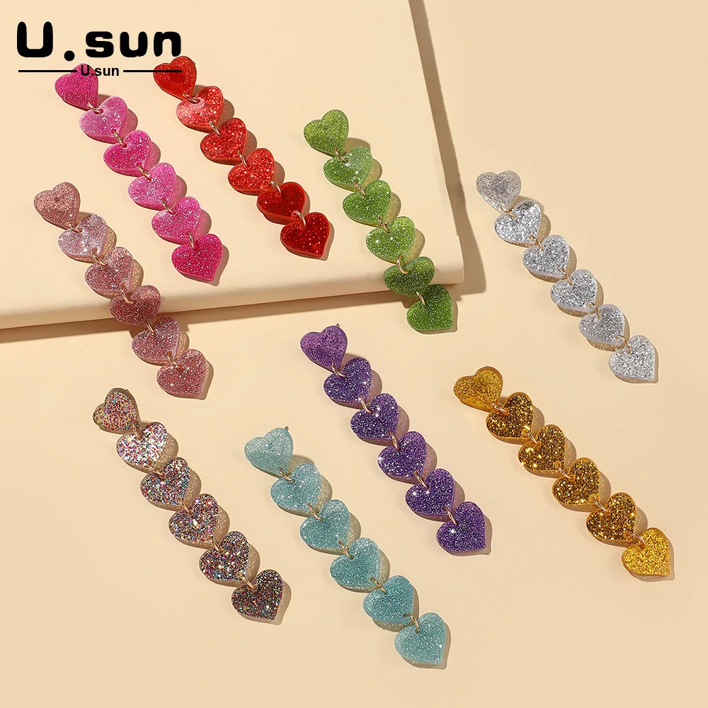 

U.Sun Heart Acrylic Resin Drop Earrings for Women Korean Long Dangle Earrings for Girls Brilliant Fashion Jewelry 2022 Trending
