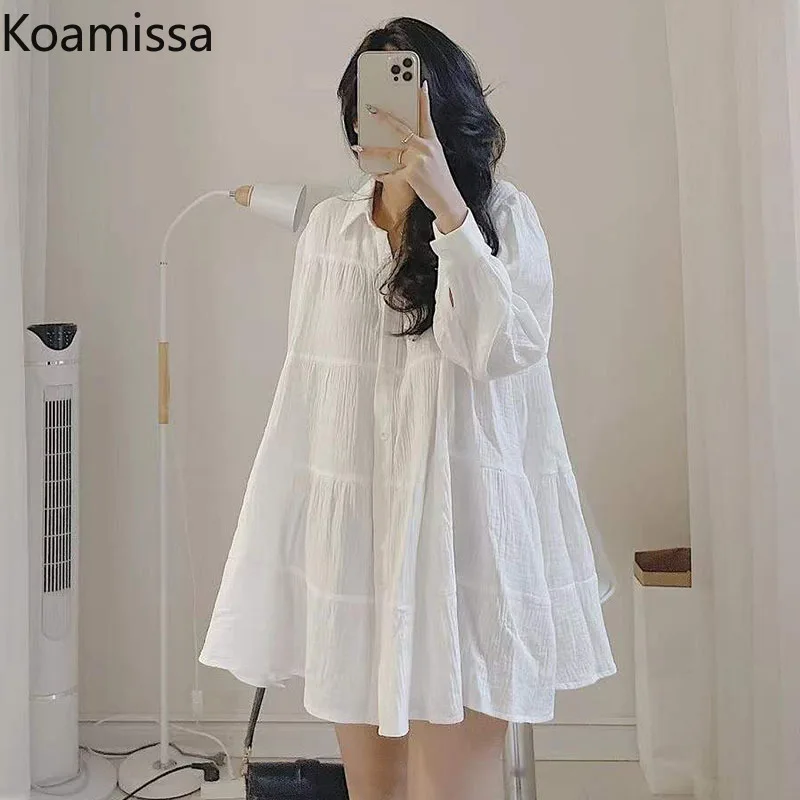 

Женское Плиссированное мини-платье Koamissa, короткое свободное платье с длинным рукавом, весеннее платье большого размера в Корейском стиле
